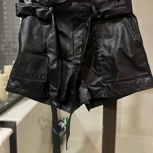Black Faux Leather Shorts with Belt